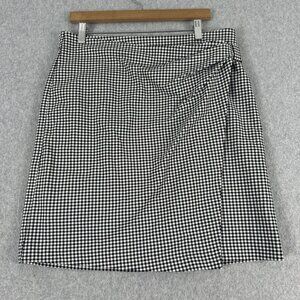 J.Jill Skirt Womens Medium Black White Gingham Checkered Faux Wrap Casual Preppy